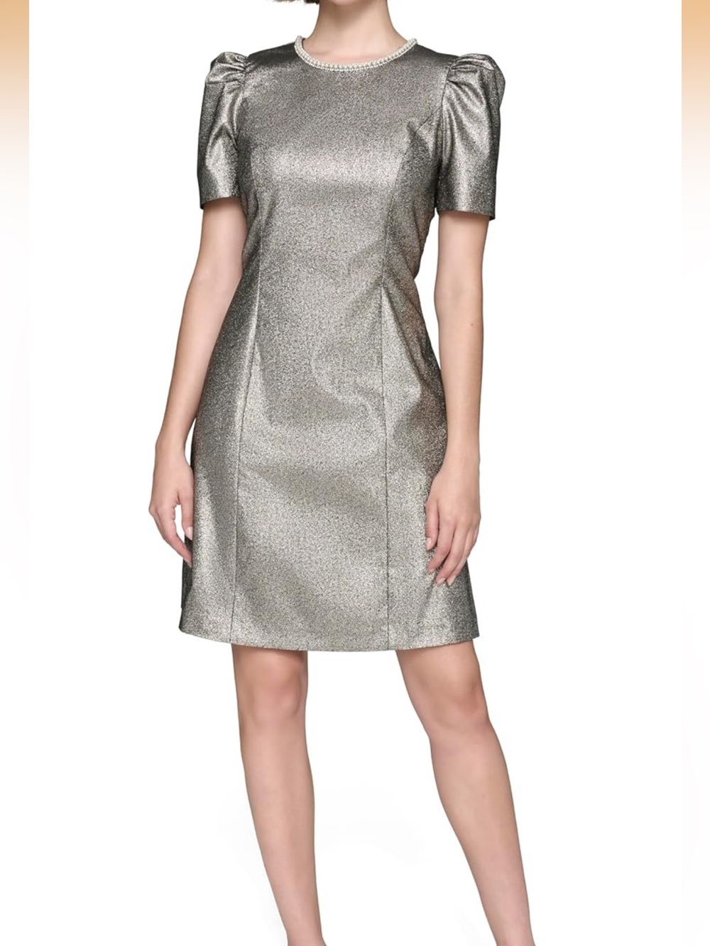 Karl Lagerfeld Metallic Silver Short Sleeve Shift Dress
